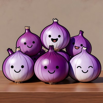 Group of Cute Cartoon Onions