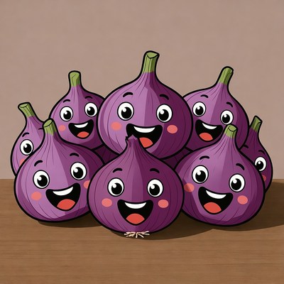 Happy cartoon purple figs smiling