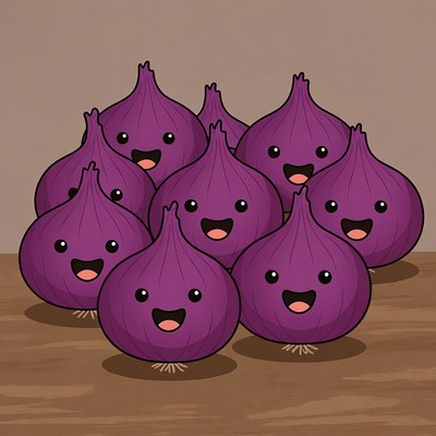 Group of Cute Smiling Purple Onions
