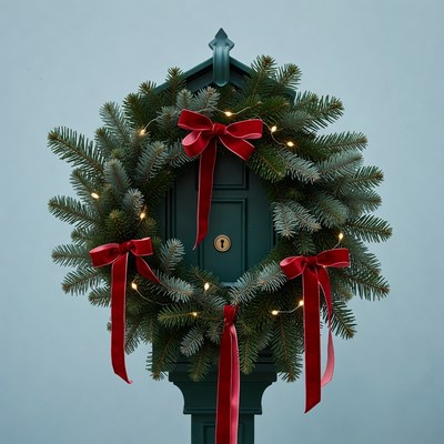 Christmas Wreath on Green Mailbox