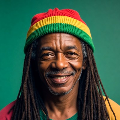 Man with dreadlocks and Rastafarian hat
