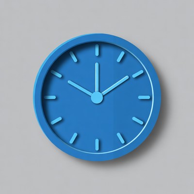 Blue 3D Clock on Gray Background