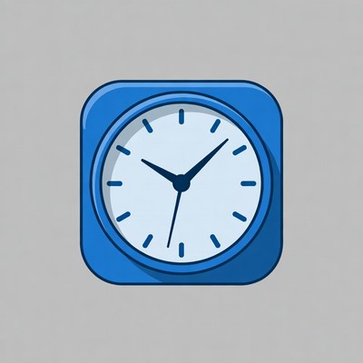 Blue Square Clock Icon