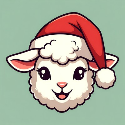 Cute Sheep Wearing Santa Hat