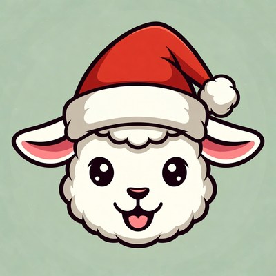 Cute Sheep Wearing Santa Hat