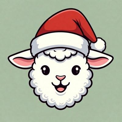 Cute Sheep Wearing Santa Hat