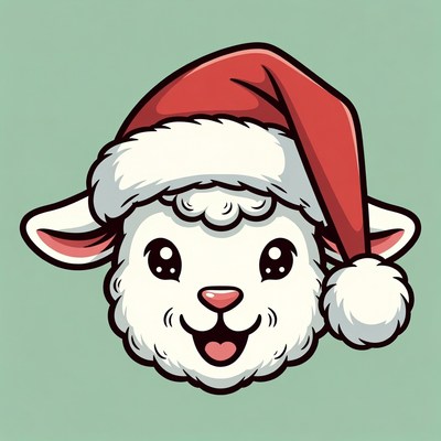 Cute Sheep Wearing Santa Hat