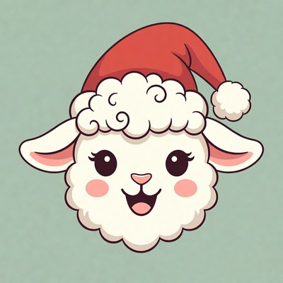 Cute Sheep Wearing Santa Hat