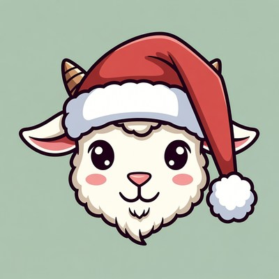 Cute Goat Wearing Santa Hat