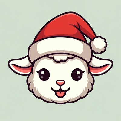 Cute Lamb Wearing Santa Hat