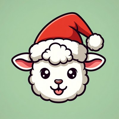 Cute Sheep Wearing Santa Hat