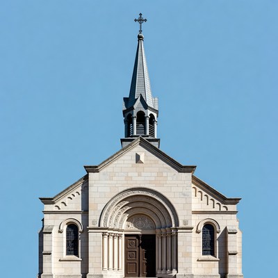 Stone Church with Steeple and Cross