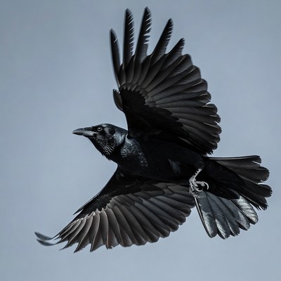 Raven Flying with Wings Spread