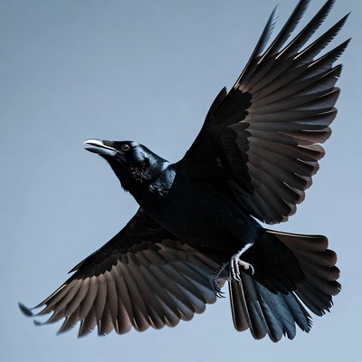 Raven flying with wings spread