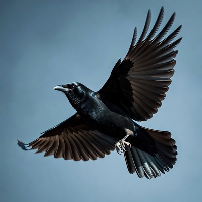 Raven flying with wings spread