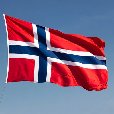 Norwegian Flag Waving in Sky