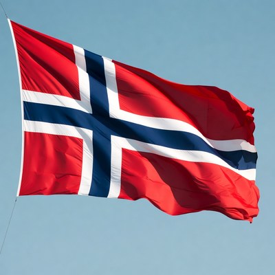Norwegian Flag Waving in Sky