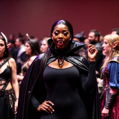 African-American woman as vampire at cosplay event