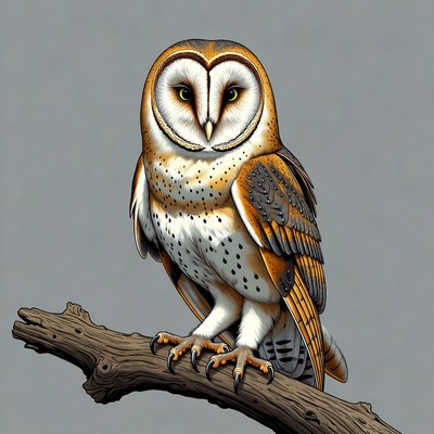 Barn Owl Perched on Branch