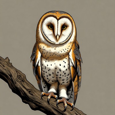 Barn owl perched on branch