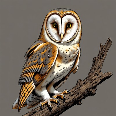 Barn Owl Perched on Branch