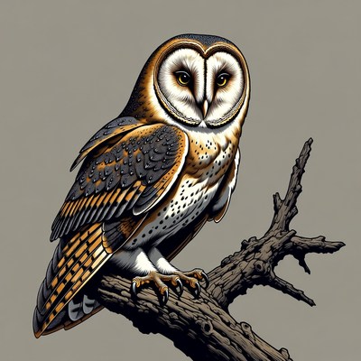 Barn Owl Perched on Branch