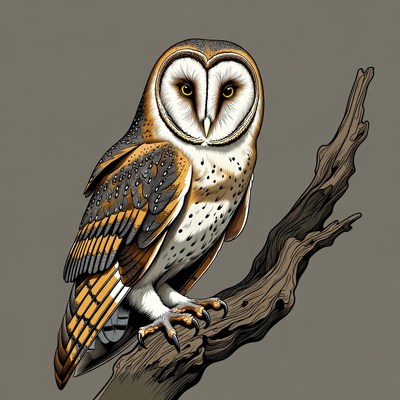 Barn Owl Perched on Branch