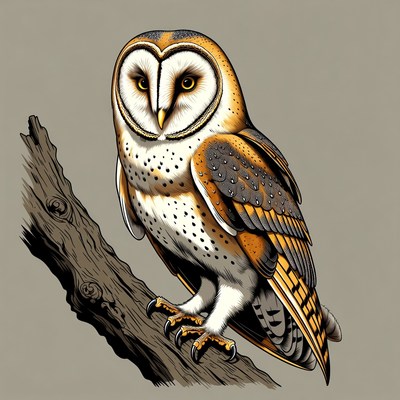 Barn Owl Perched on Branch