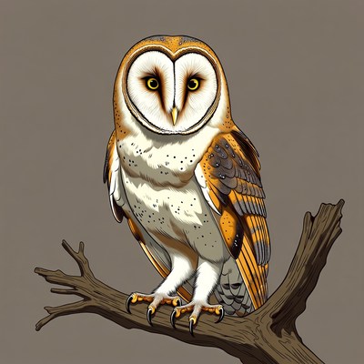Barn Owl Perched on Branch