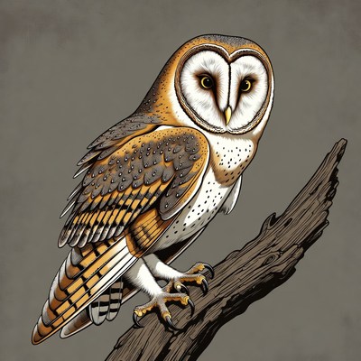 Barn owl perched on branch