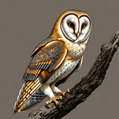 Barn Owl Perched on Branch