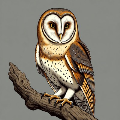 Barn Owl Perched on Branch