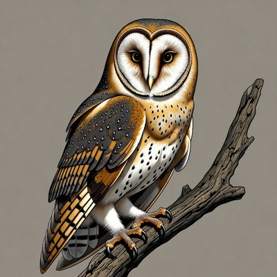Barn Owl Perched on Branch
