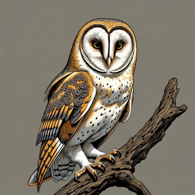 Barn owl perched on branch