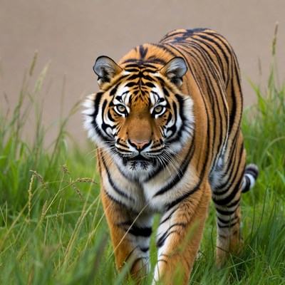 Tiger walking in tall grass