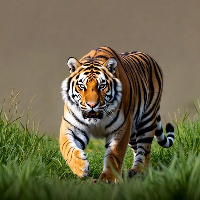 Tiger walking in tall grass