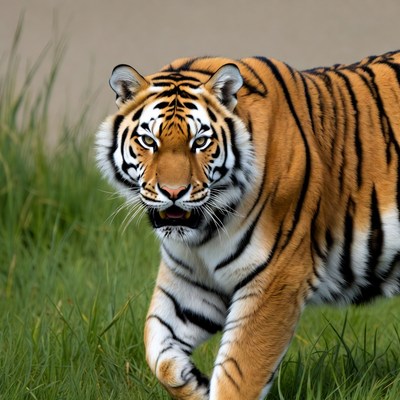 Tiger walking in grass