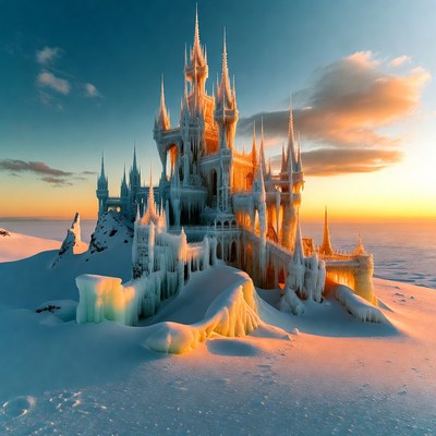 Ice Castle on Snowy Mountain