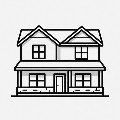 Two-Story House Line Illustration