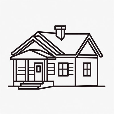 House with Porch Outline Illustration