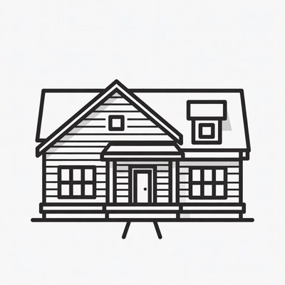Line drawing of house with porch
