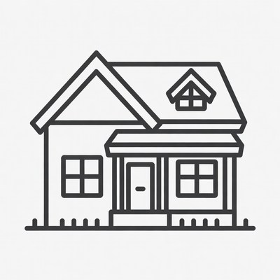 Line drawing of house with porch