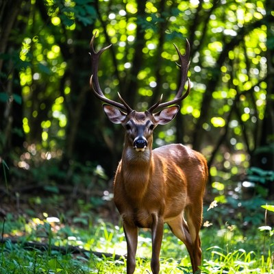 Buck with large antlers in forest