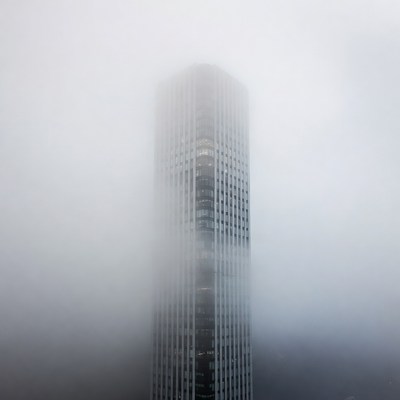 Tall Skyscraper in Dense Fog