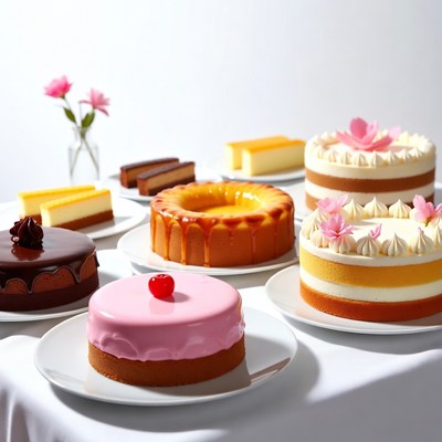 Assortment of Colorful Cakes on Table