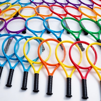 Colorful Tennis Rackets on White Background