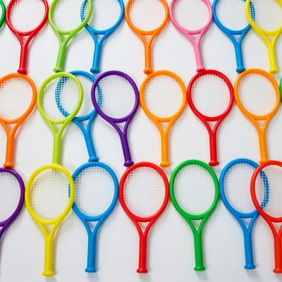 Colorful Tennis Rackets on White Background