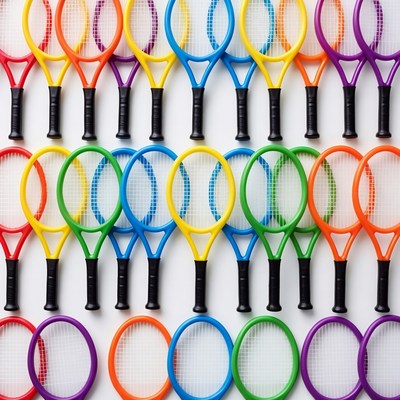 Colorful Tennis Rackets on White Background