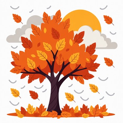 Autumn Tree with Falling Leaves