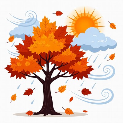 Autumn Tree in Rain and Sun